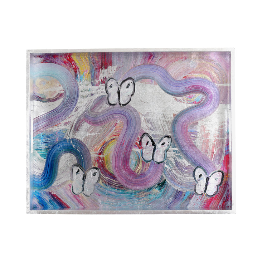 Butterfly Ribbon Silver Leaf Tray