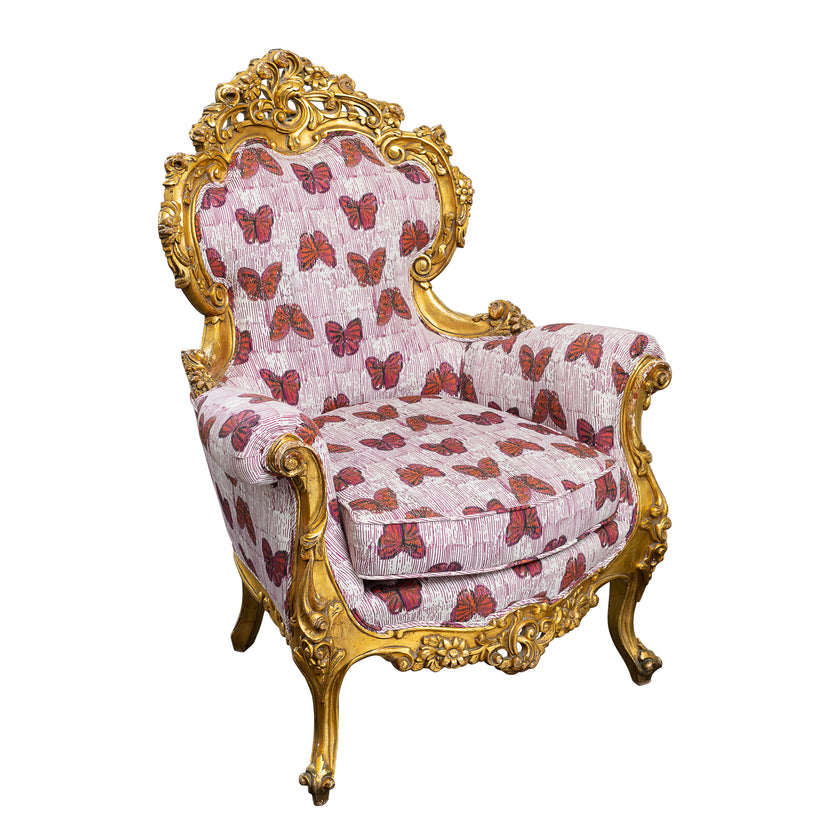 Pair of Antique 19th Century Gold Leaf Louis XV Style Bergere Chairs