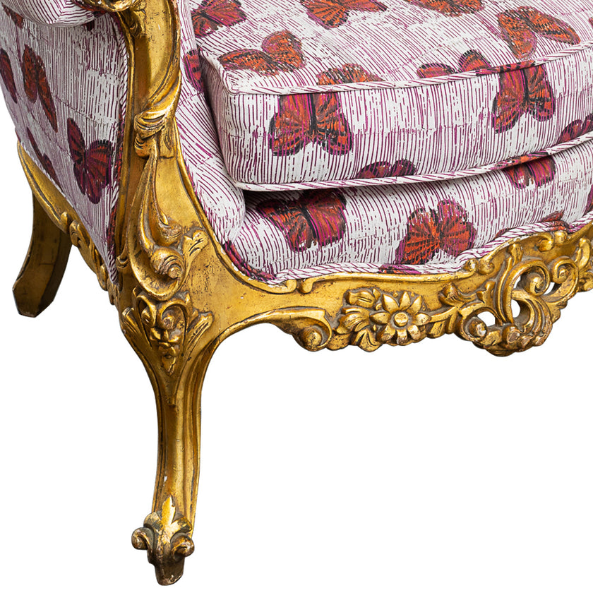 Pair of Antique 19th Century Gold Leaf Louis XV Style Bergere Chairs