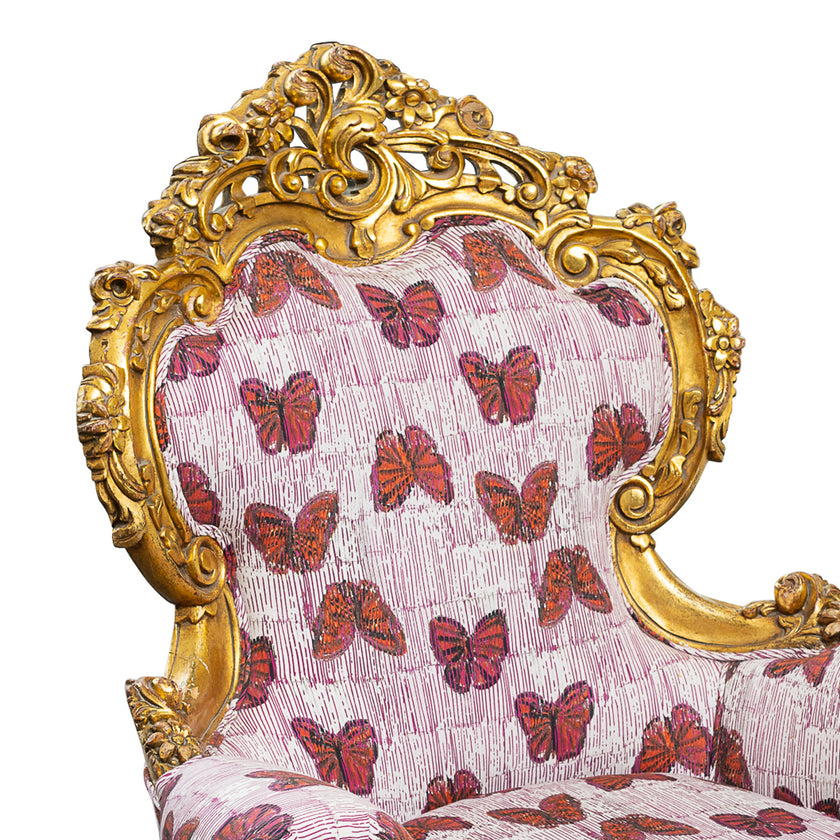 Pair of Antique 19th Century Gold Leaf Louis XV Style Bergere Chairs