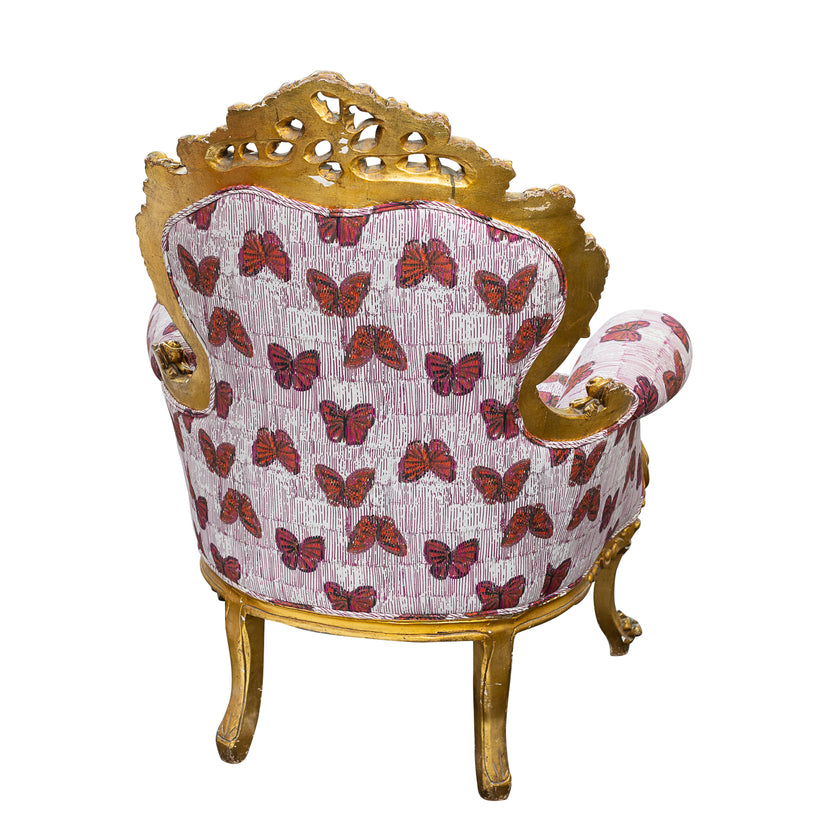 Pair of Antique 19th Century Gold Leaf Louis XV Style Bergere Chairs