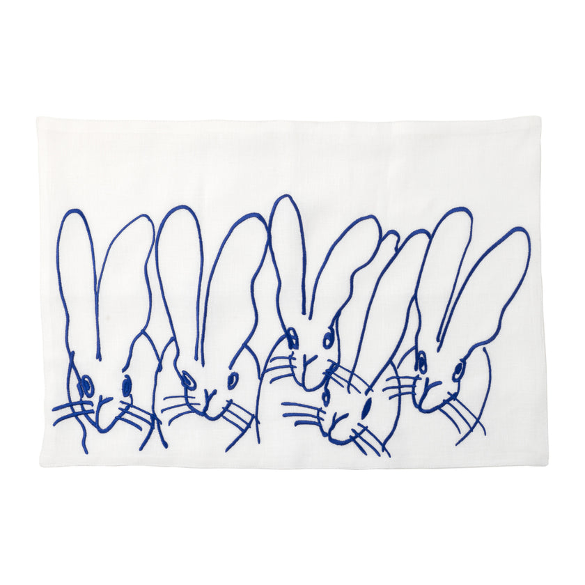 Band of Bunnies Embroidered Linen Placemat, Set of 2, French Blue