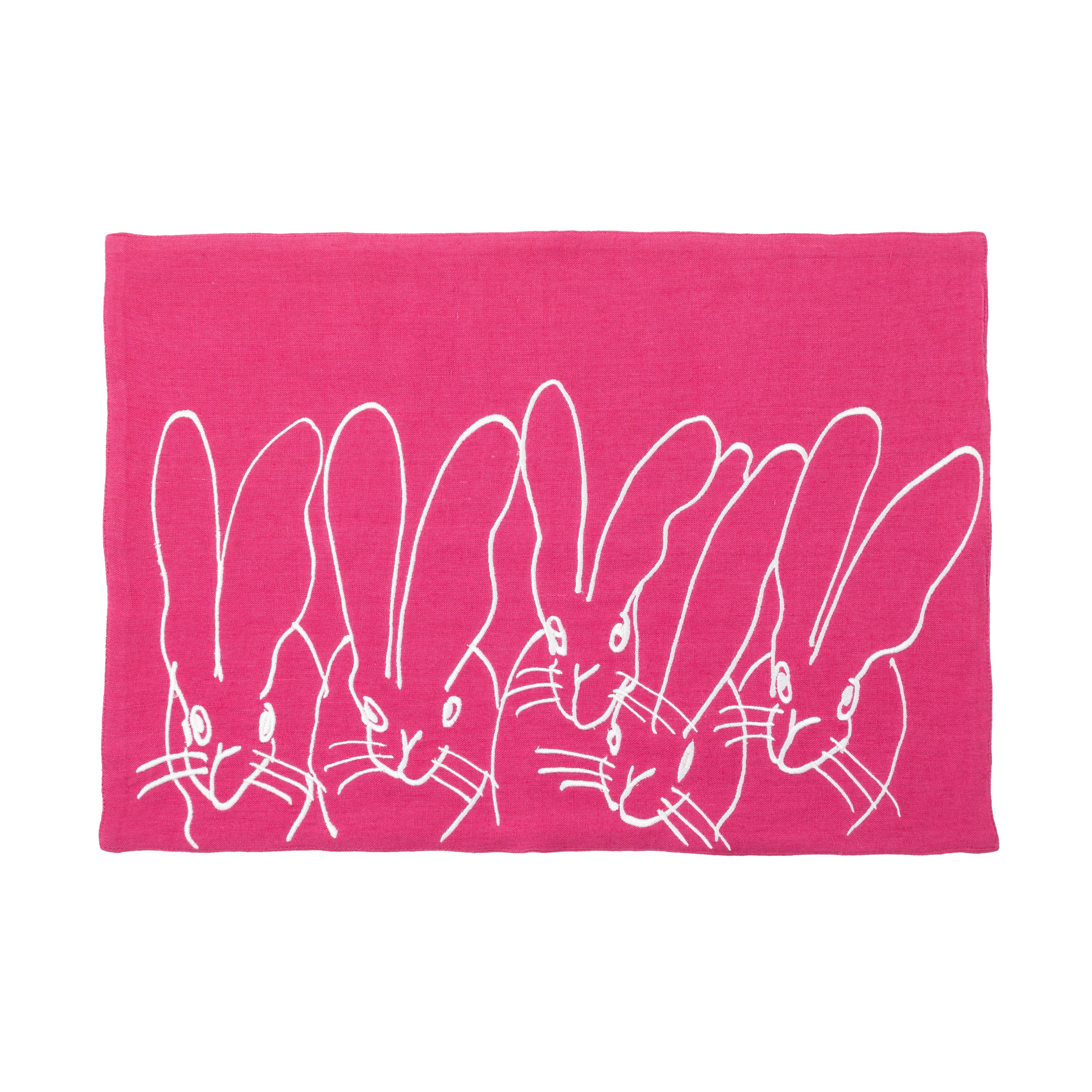 Band of Bunnies Embroidered Linen Placemat, Set of 2, French Blue
