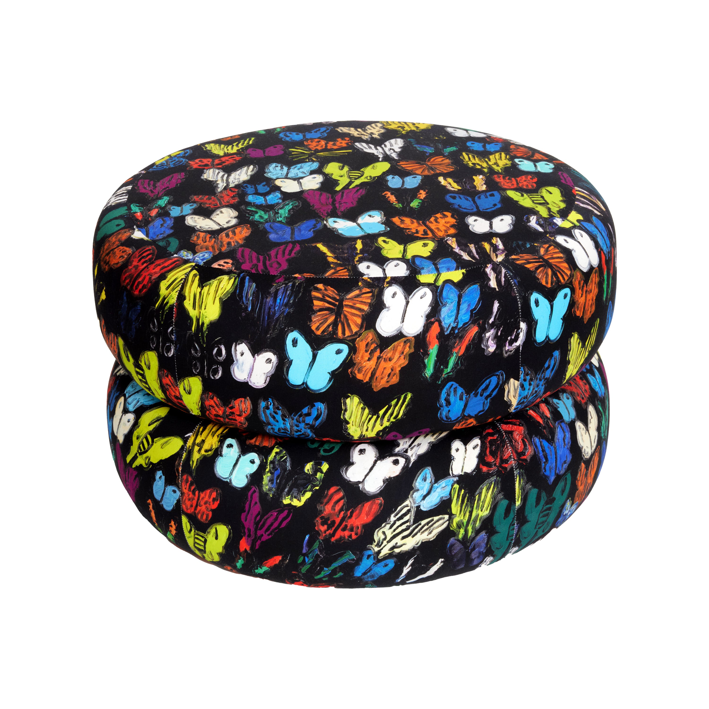 Custom Double Pouf in Ocelots and Blue Pearls