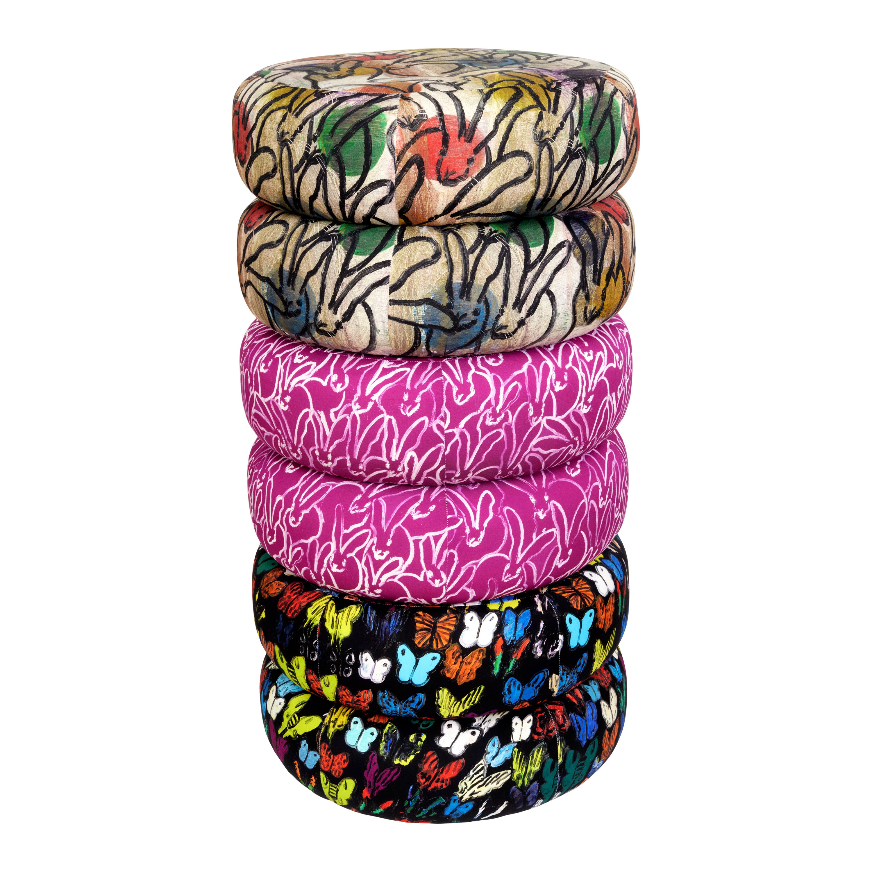 Custom Double Pouf in Ocelots and Blue Pearls