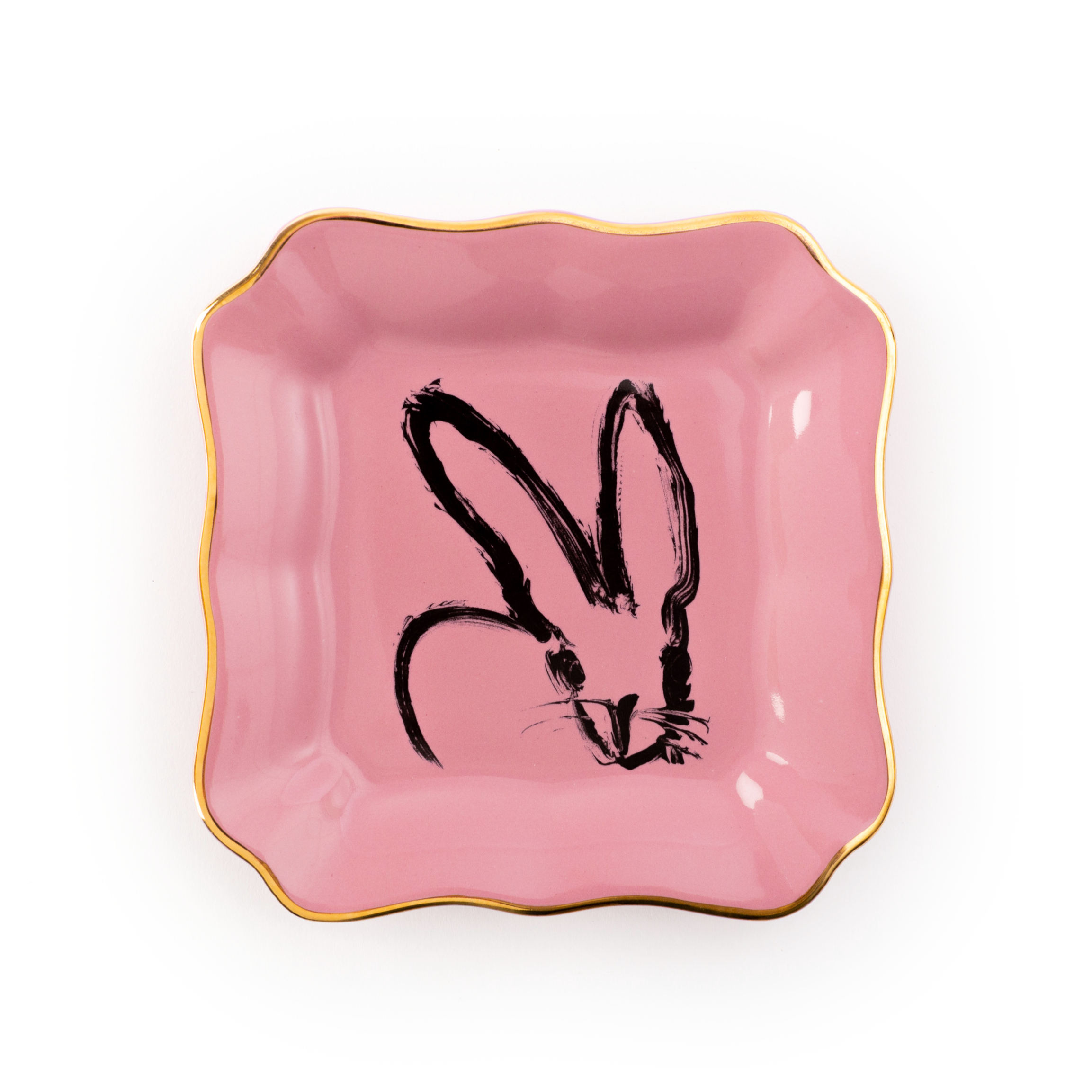 Bunny Portrait Plate - Pink with Gold Rim | Hunt Slonem