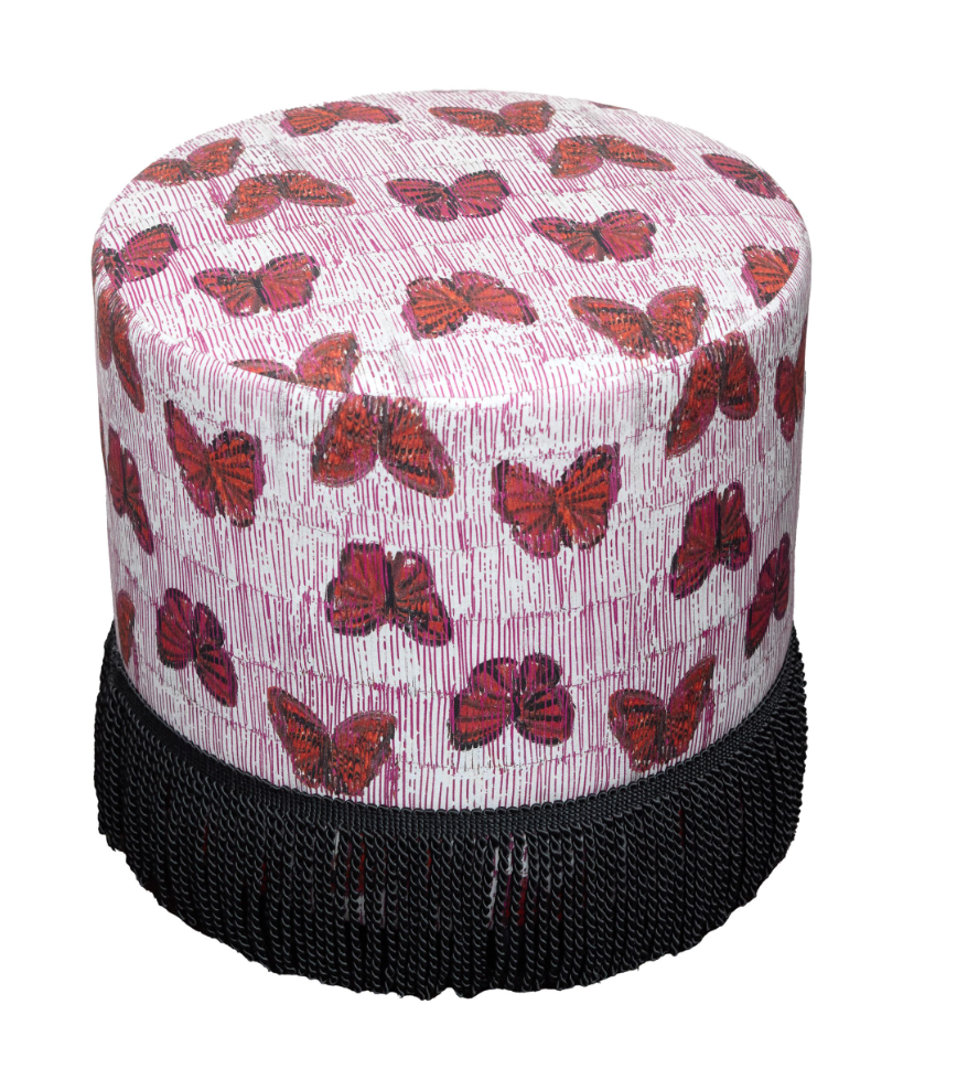 Custom Double Pouf in Ocelots and Blue Pearls