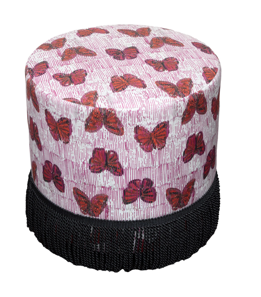 Custom Double Pouf in Ocelots and Blue Pearls