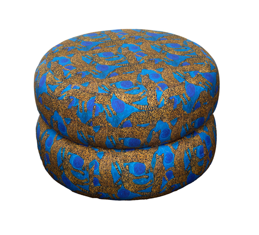 Custom Double Pouf in Hunt's Parrots