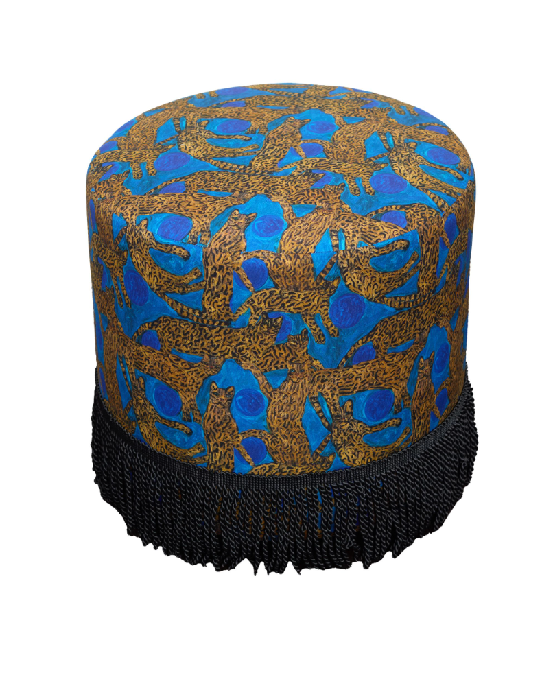Custom Double Pouf in Ocelots and Blue Pearls