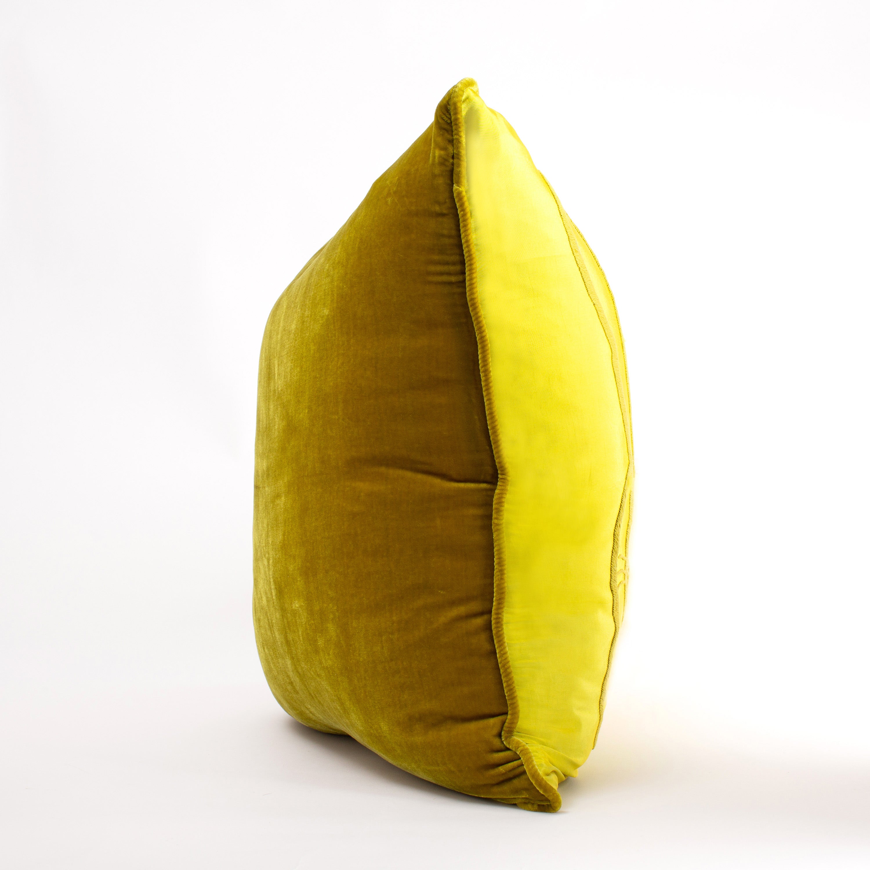 Hand-Embroidered Silk & Velvet Bunny Pillow, Chartreuse, 20 x 20