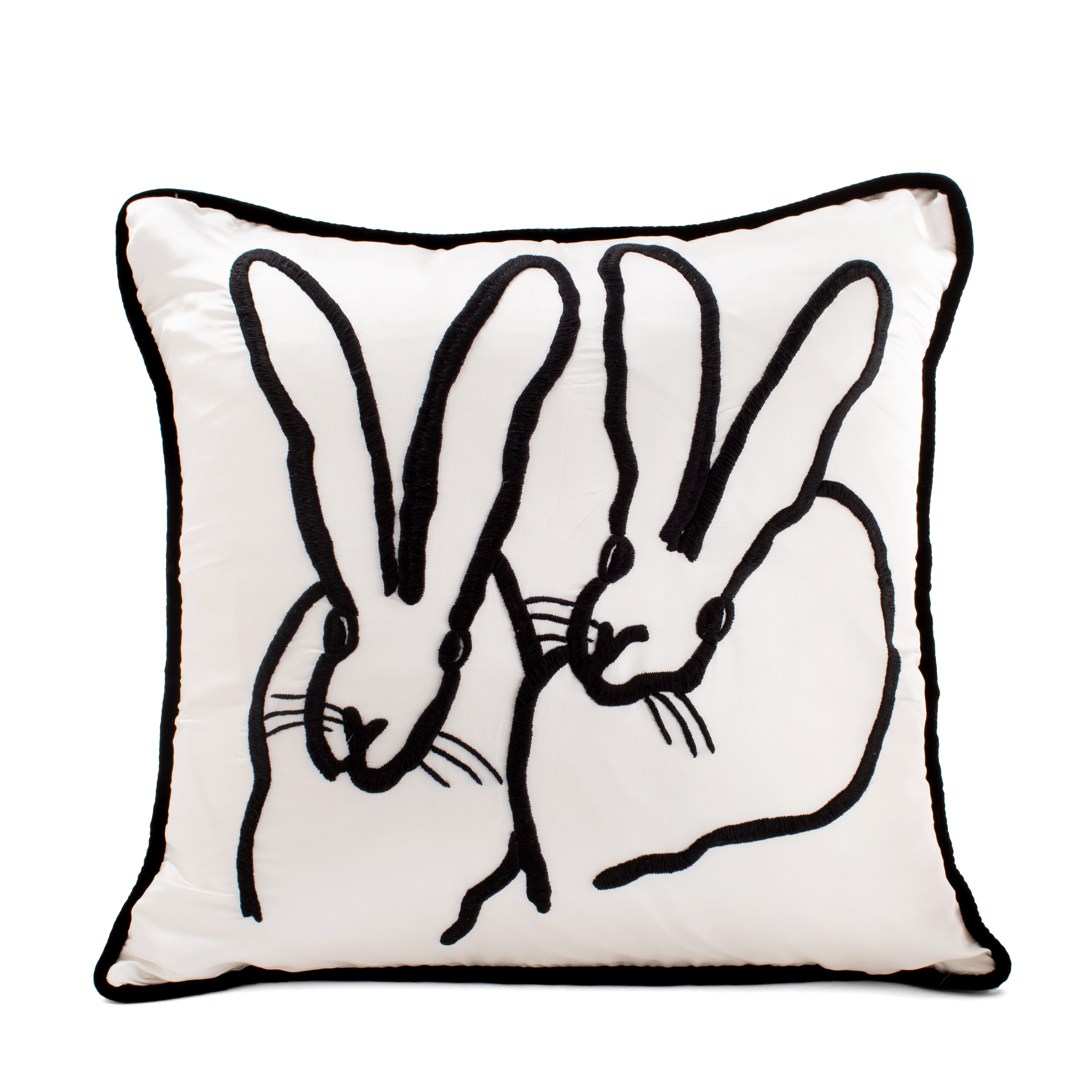 Hand-Embroidered Silk & Velvet Bunny Pillow, White