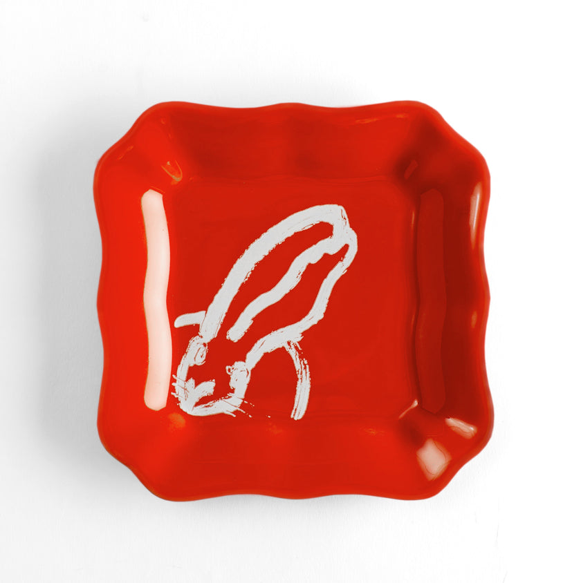 Bunny Portrait Plate with Hand-Painted Gold Rim, Pink