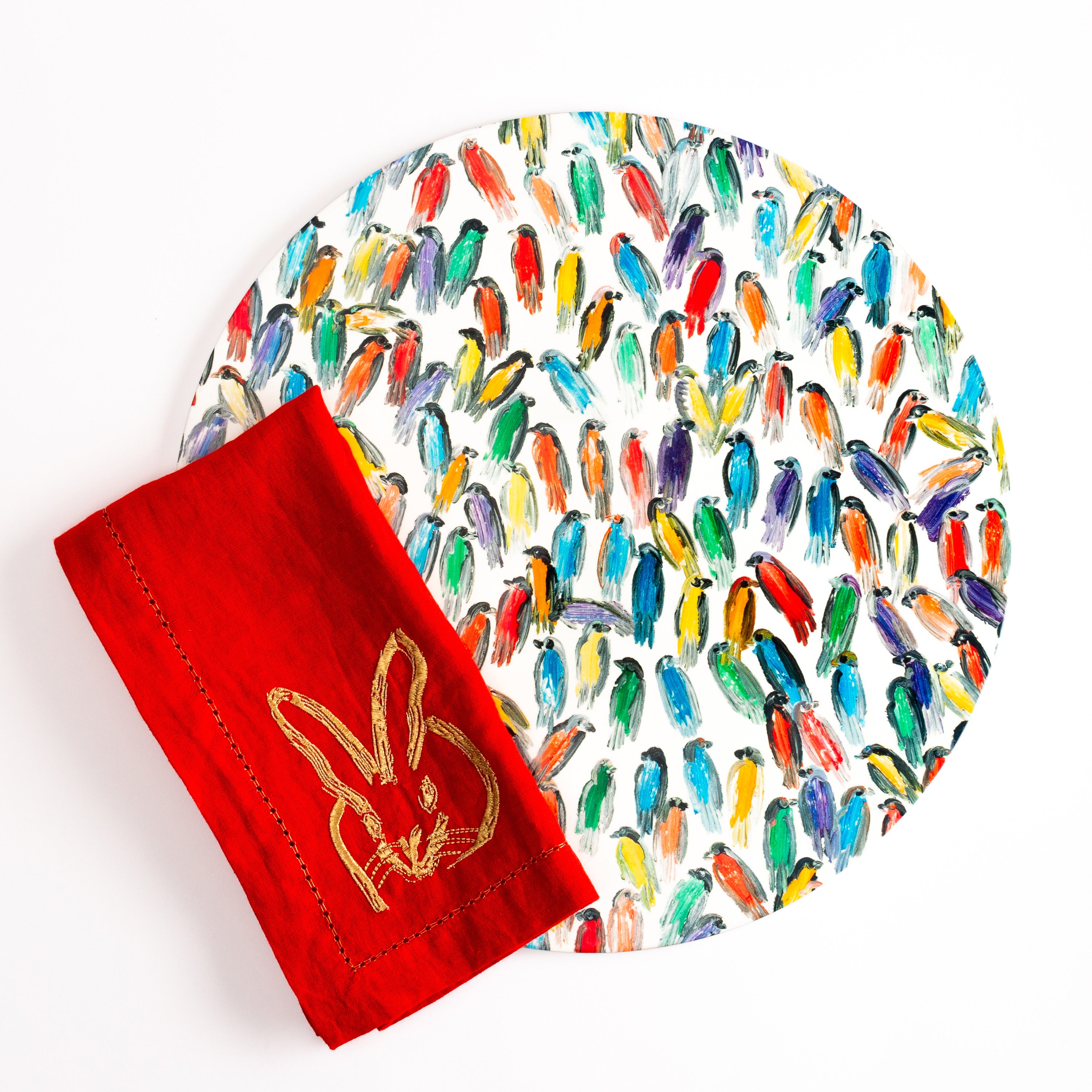 Festive Finches Lacquer Placemat, Set of 2