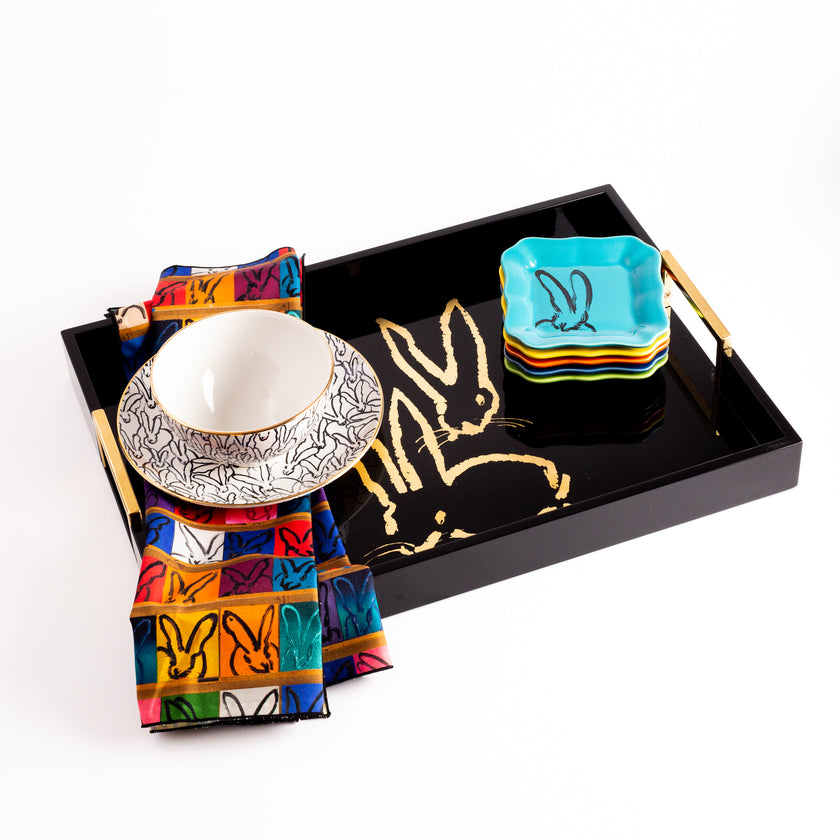 Rabbit Run Accent Plate with Hand-Painted Gold Rim, Set of 2