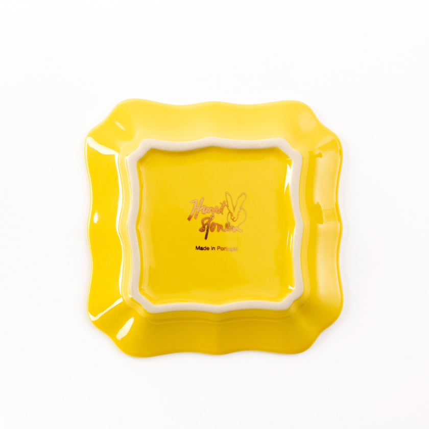 Bunny Portrait Plate with Hand-Painted Gold Rim, Yellow