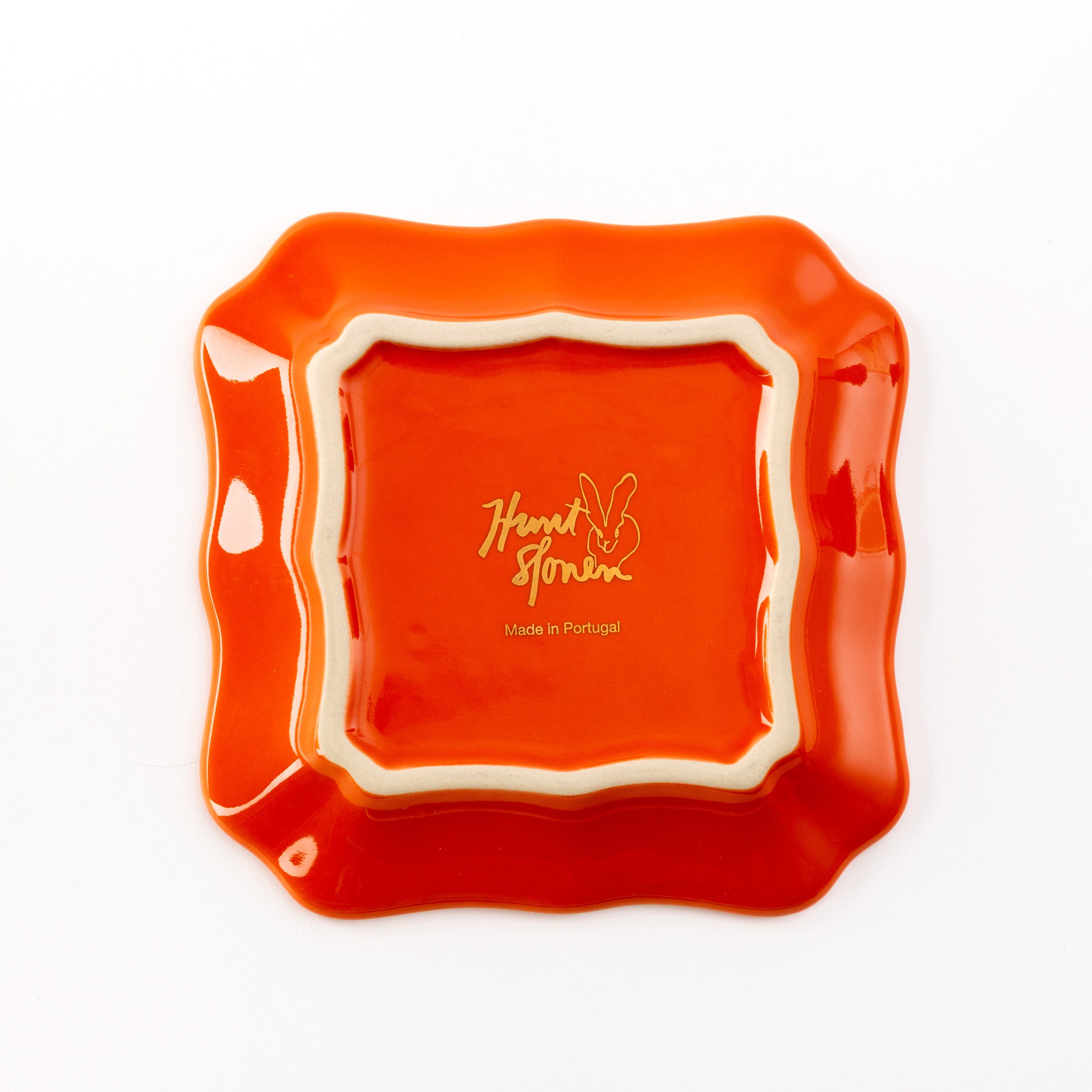 Set of 2 Bunny Portrait Plates - Orange with Hand-Painted Gold Rim