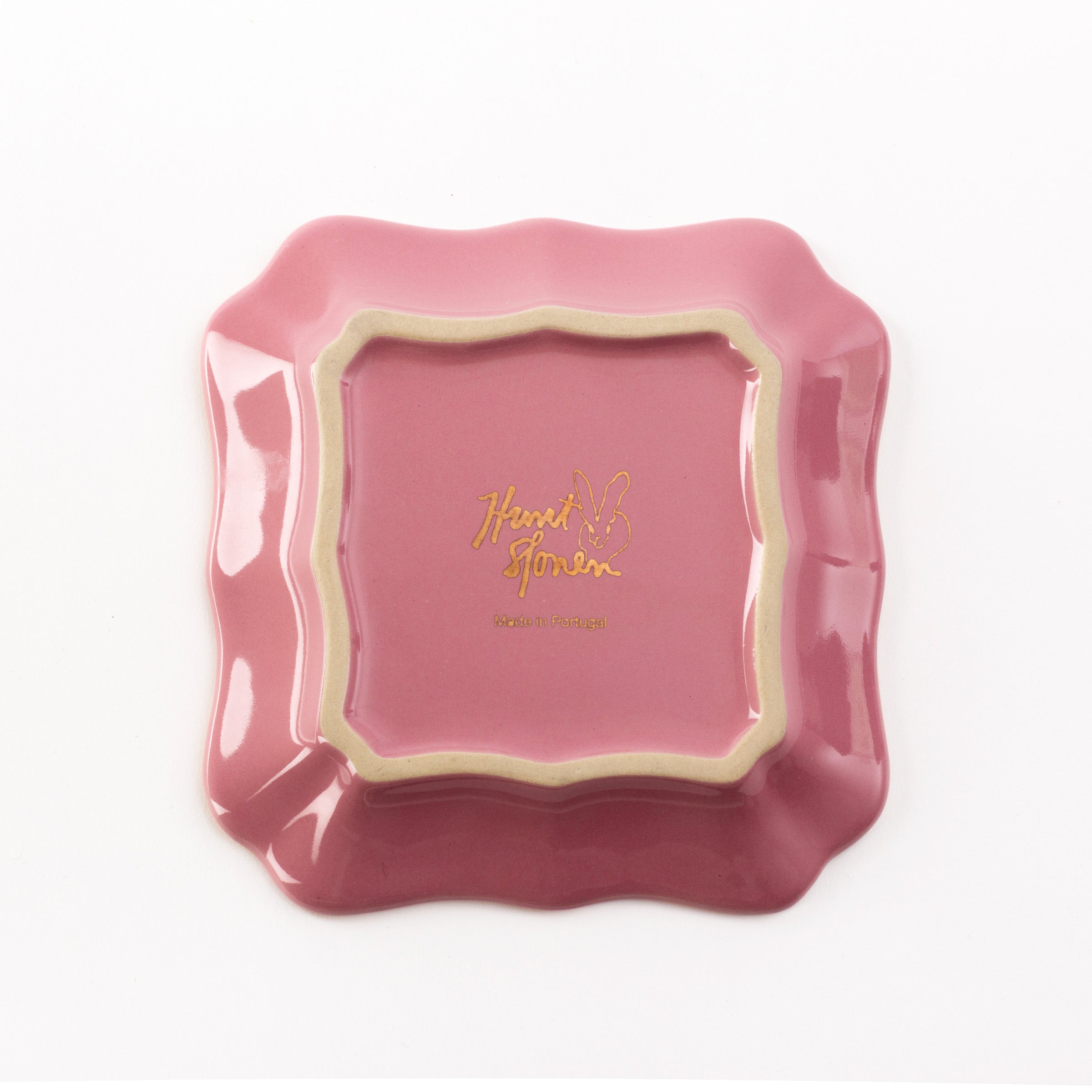 Bunny Portrait Plate with Hand-Painted Gold Rim, Pink