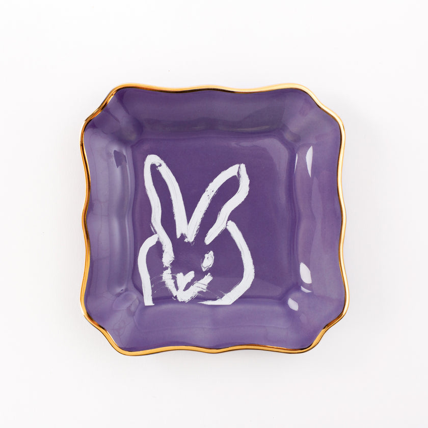 Bunny Portrait Plate with Hand-Painted Gold Rim, Pink