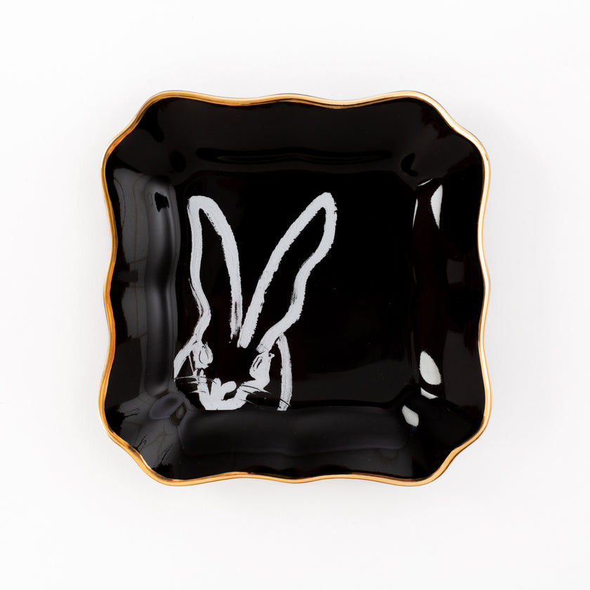 Bunny Portrait Plate with Hand-Painted Gold Rim, Pink
