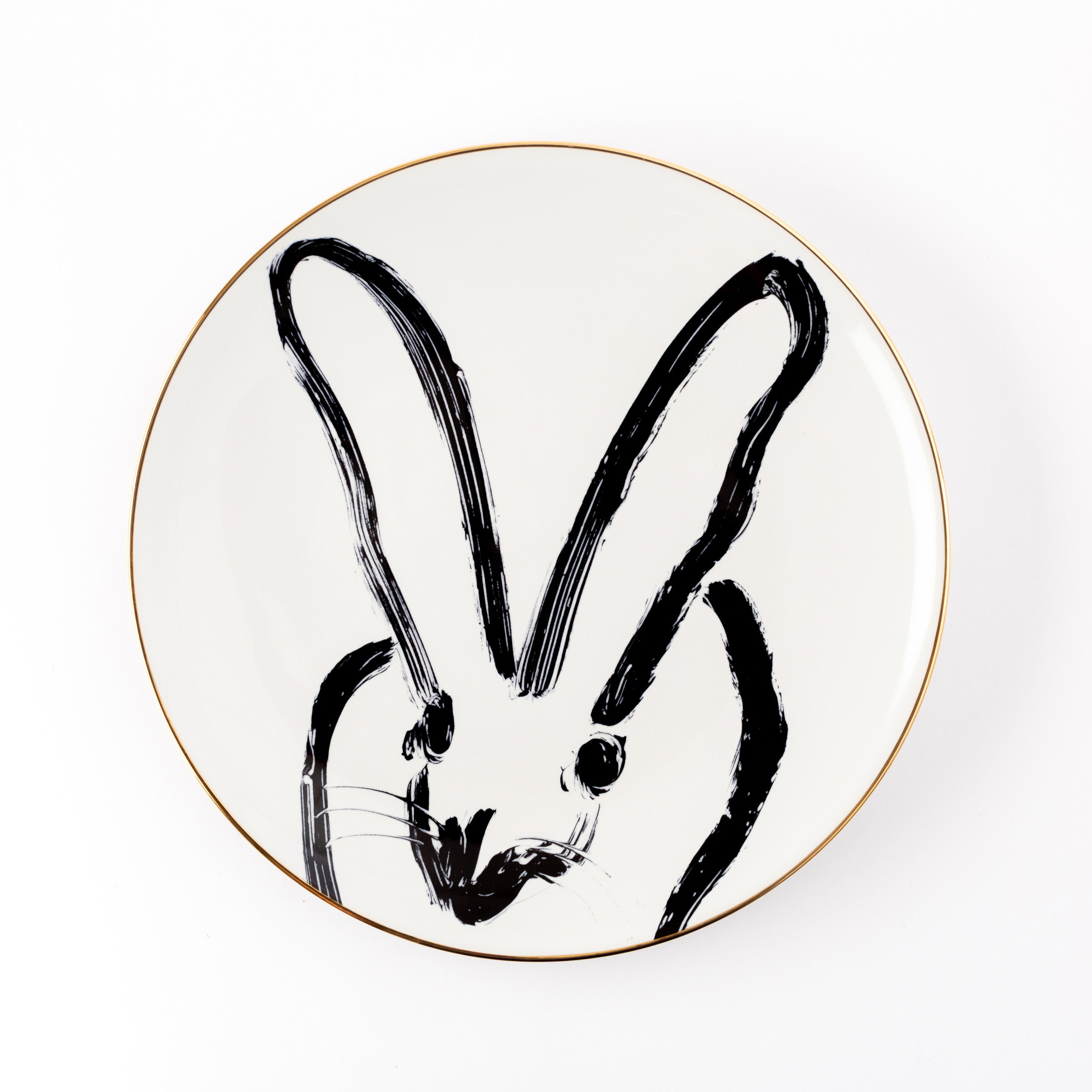 Rabbit Run Dinner Plate with Hand-Painted Gold Rim - Black, Set of 2