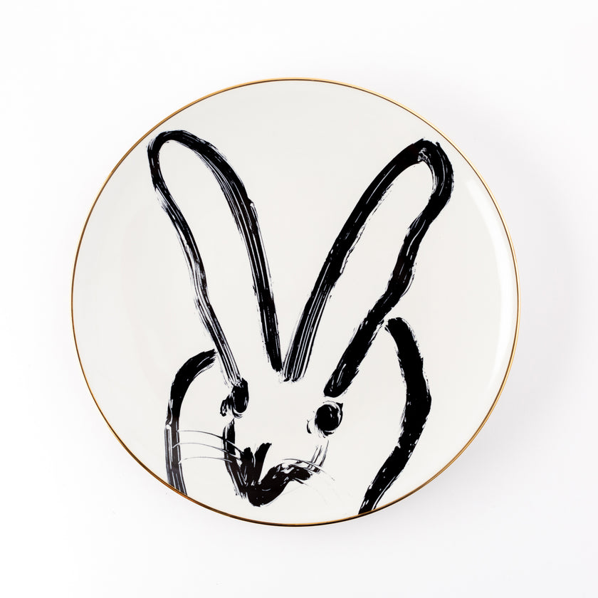 Rabbit Run Dinner Plate with Hand-Painted Gold Rim, Black, Set of 2