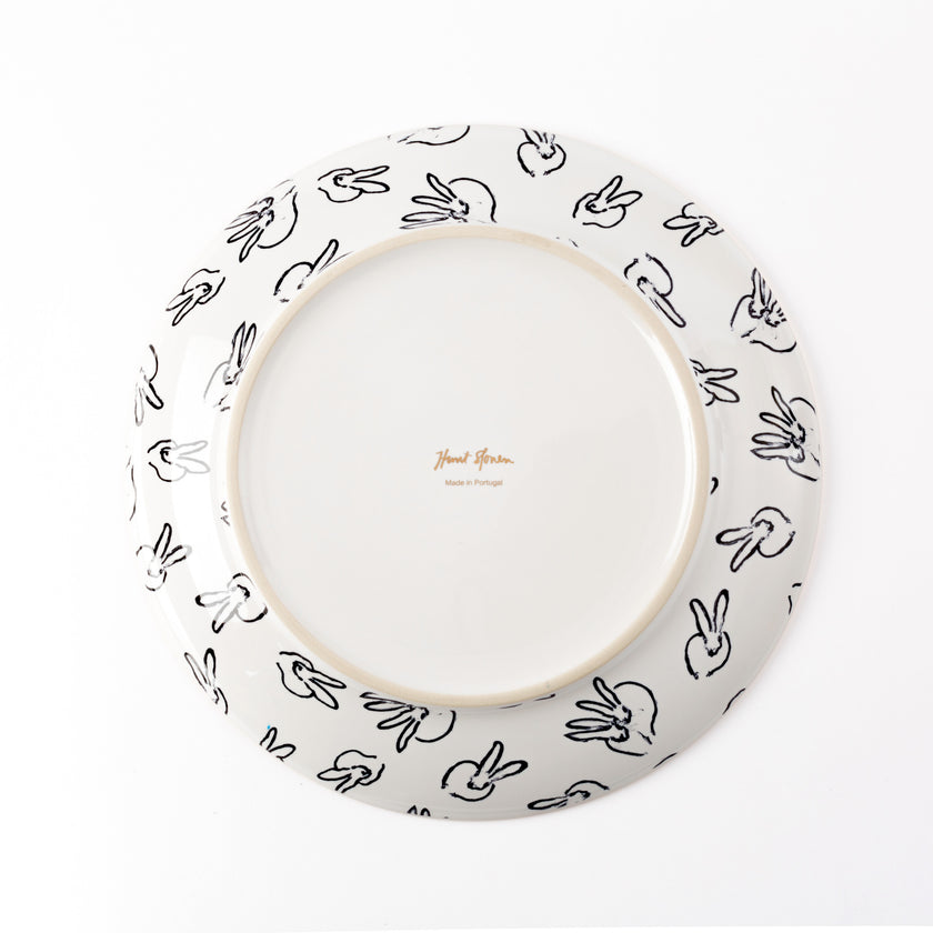 Rabbit Run Dinner Plate with Hand-Painted Gold Rim, Black, Set of 2