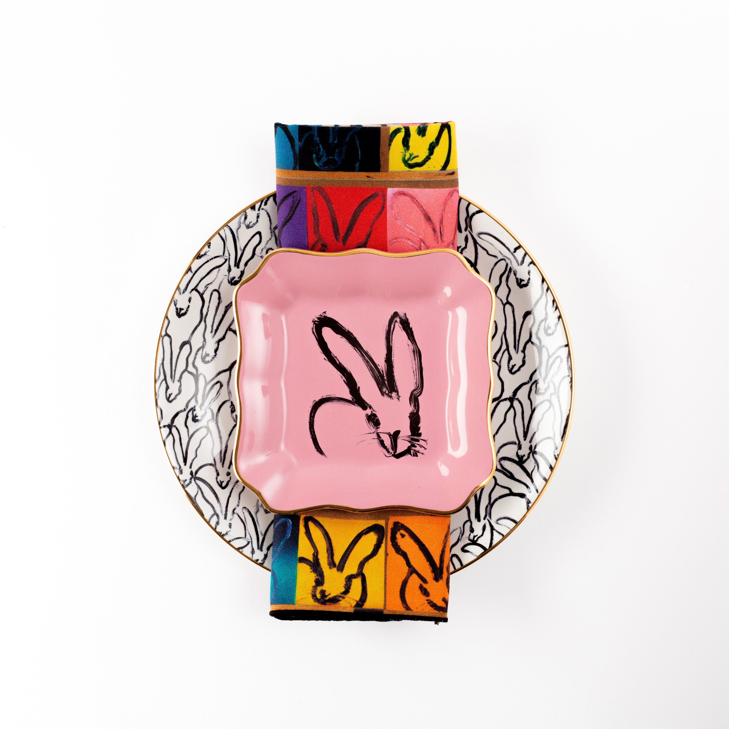 Rabbit Run Accent Plate with Hand-Painted Gold Rim, Set of 2