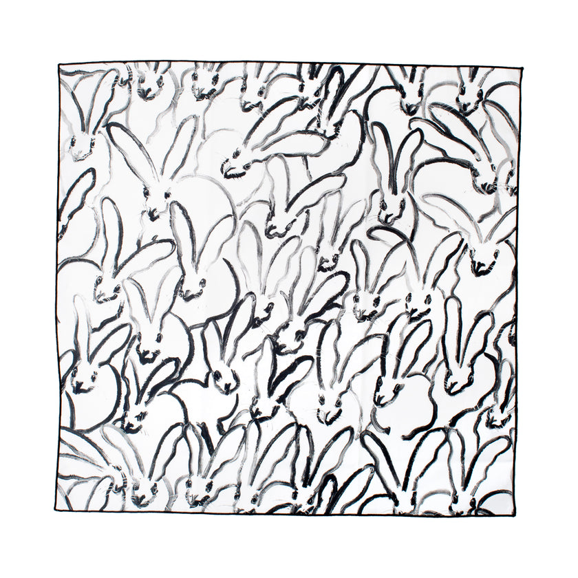 Rabbit Run Cotton Dinner Napkins, White with Black Rabbits, Set of 2