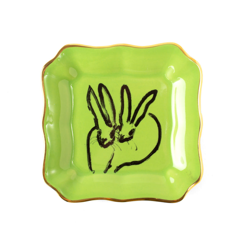 Bunny Portrait Plate with Hand-Painted Gold Rim, Pink