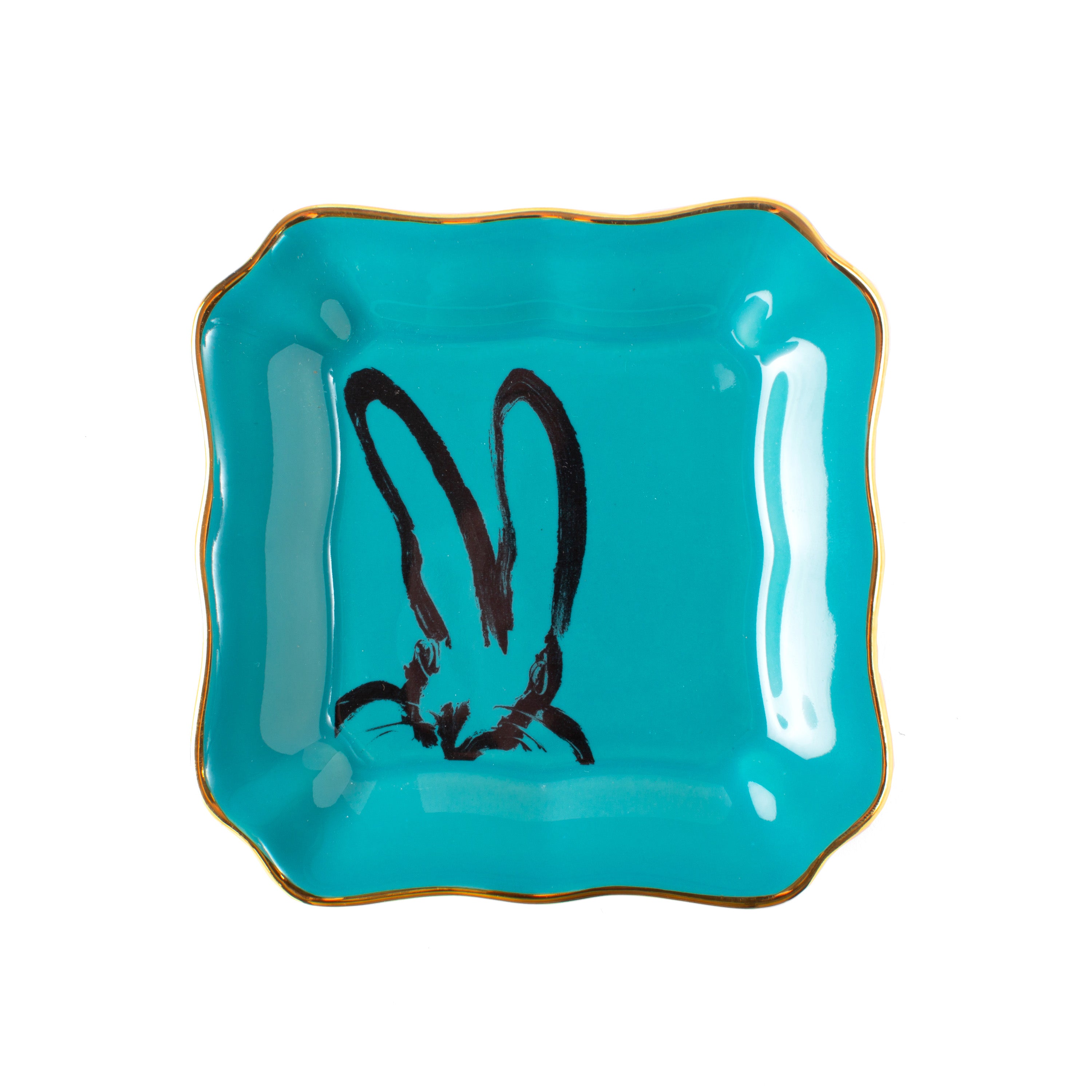 Bunny Portrait Plate with Hand-Painted Gold Rim, Pink