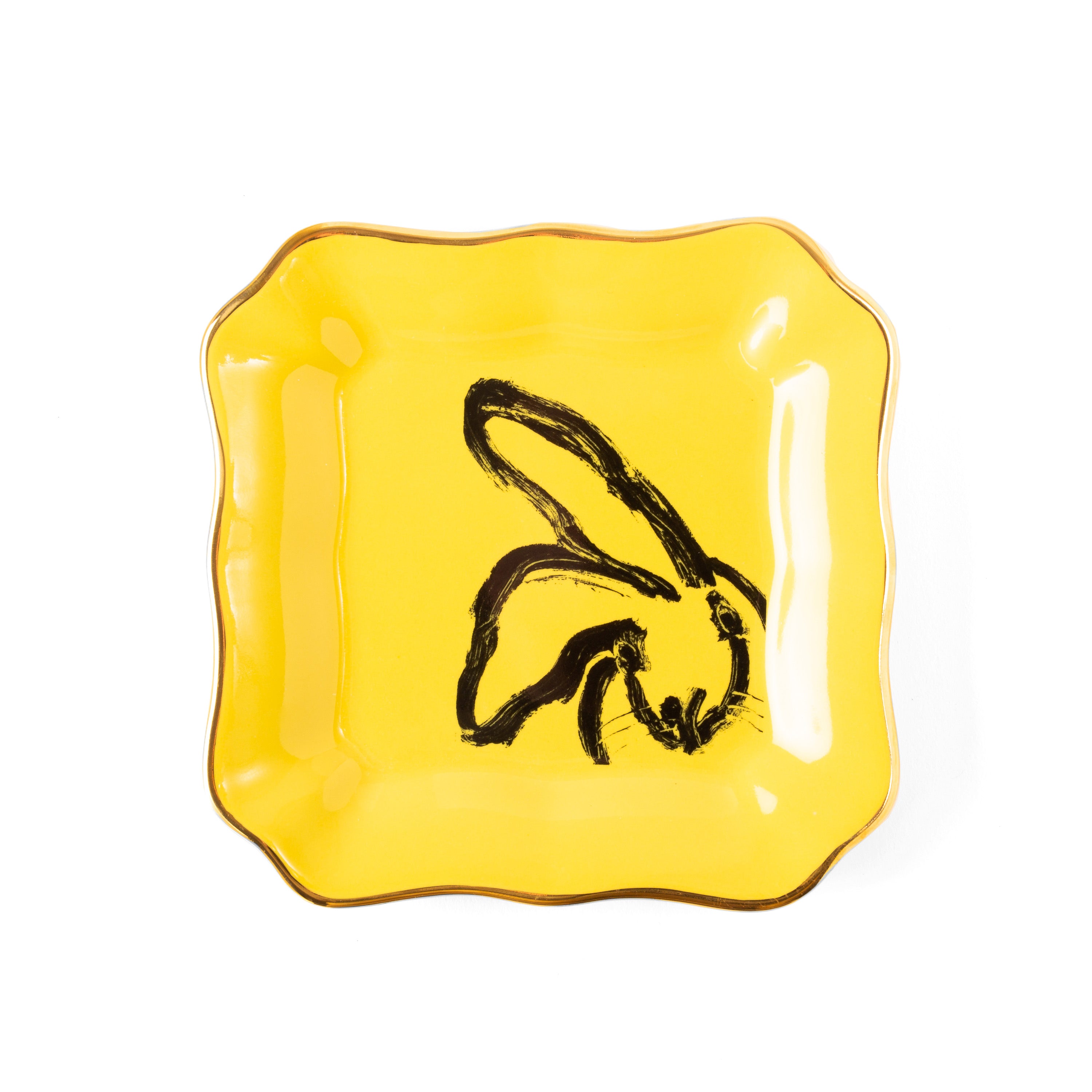Bunny Portrait Plate with Hand-Painted Gold Rim, Pink
