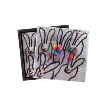 Color Burst Bunnies Silver Leaf & Lacquer Coaster Box Set with 4 Coasters