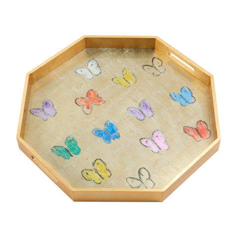 Summer Butterflies Gold Leaf Octagonal Tray