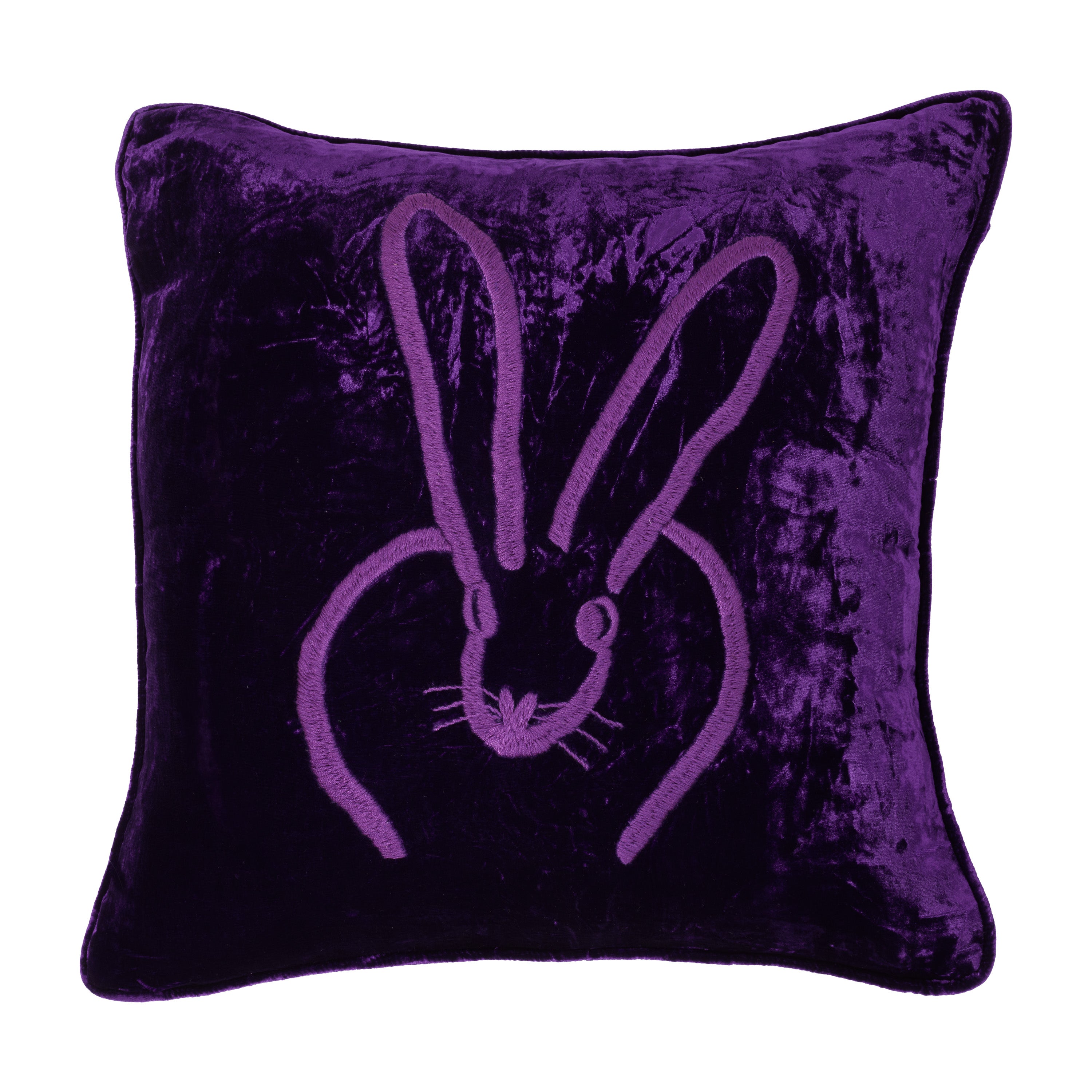 Hand-Embroidered Velvet Bunny Pillow, Violet, 18 x 18