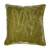 Hand-Embroidered Velvet Bunny Pillow, 20 x 20 Olive Green