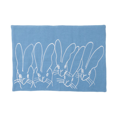 Band of Bunnies Embroidered Linen Placemat, Set of 2, Pink Peacock
