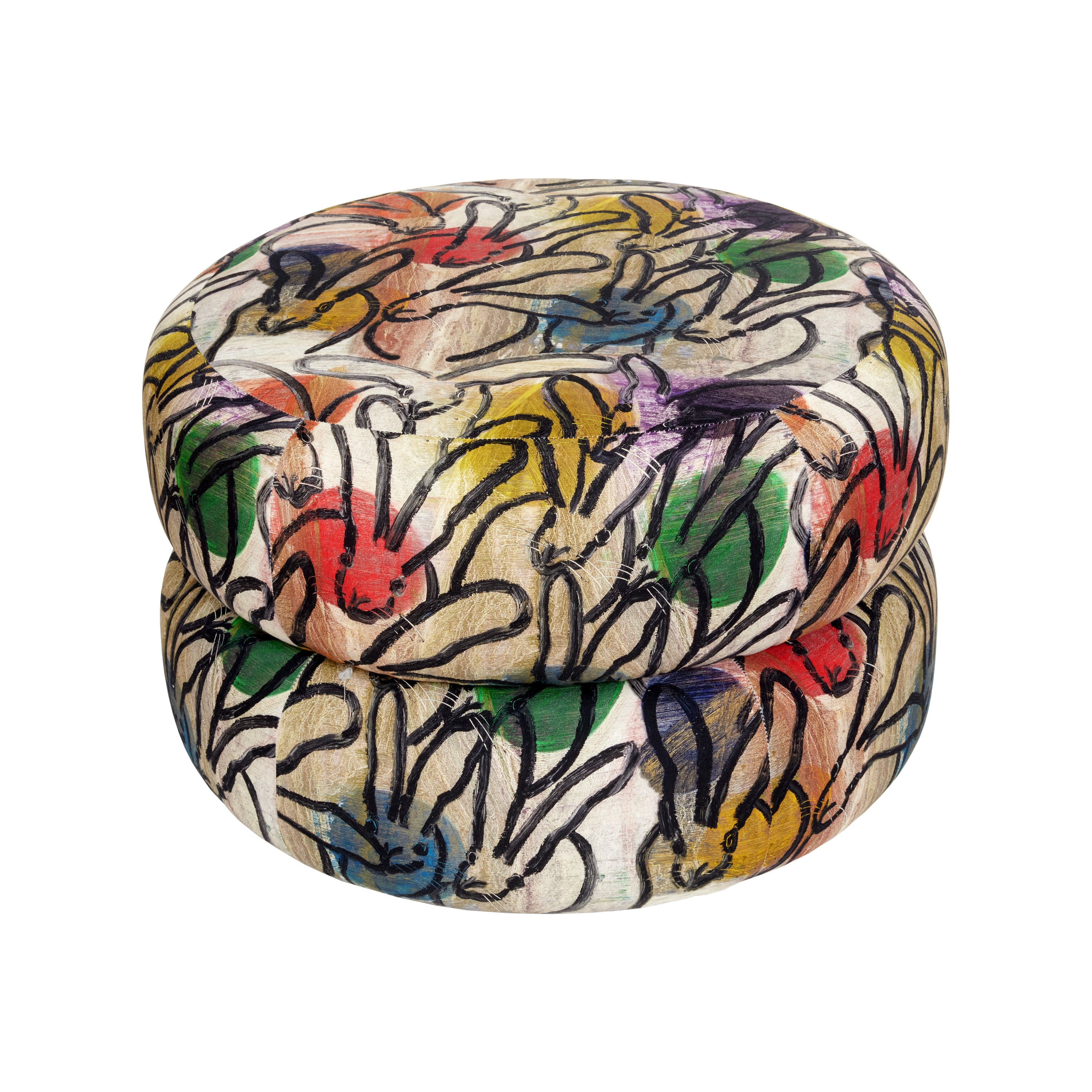 Custom Double Pouf Ottoman in Rabbit Run, Fuchsia – Hunt Slonem