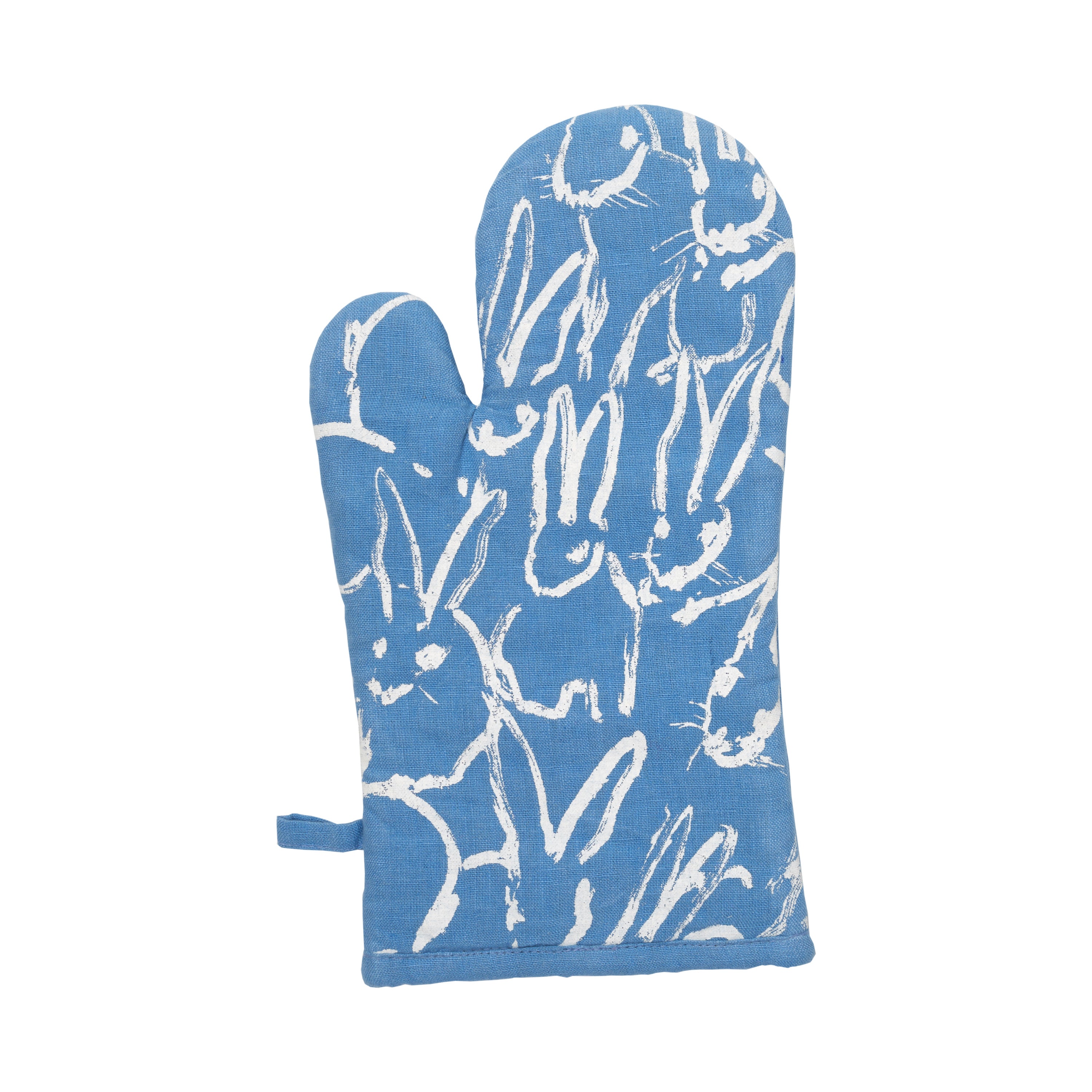 Fluffle Bunny Printed Linen Apron & Oven Mitt Set, French Blue