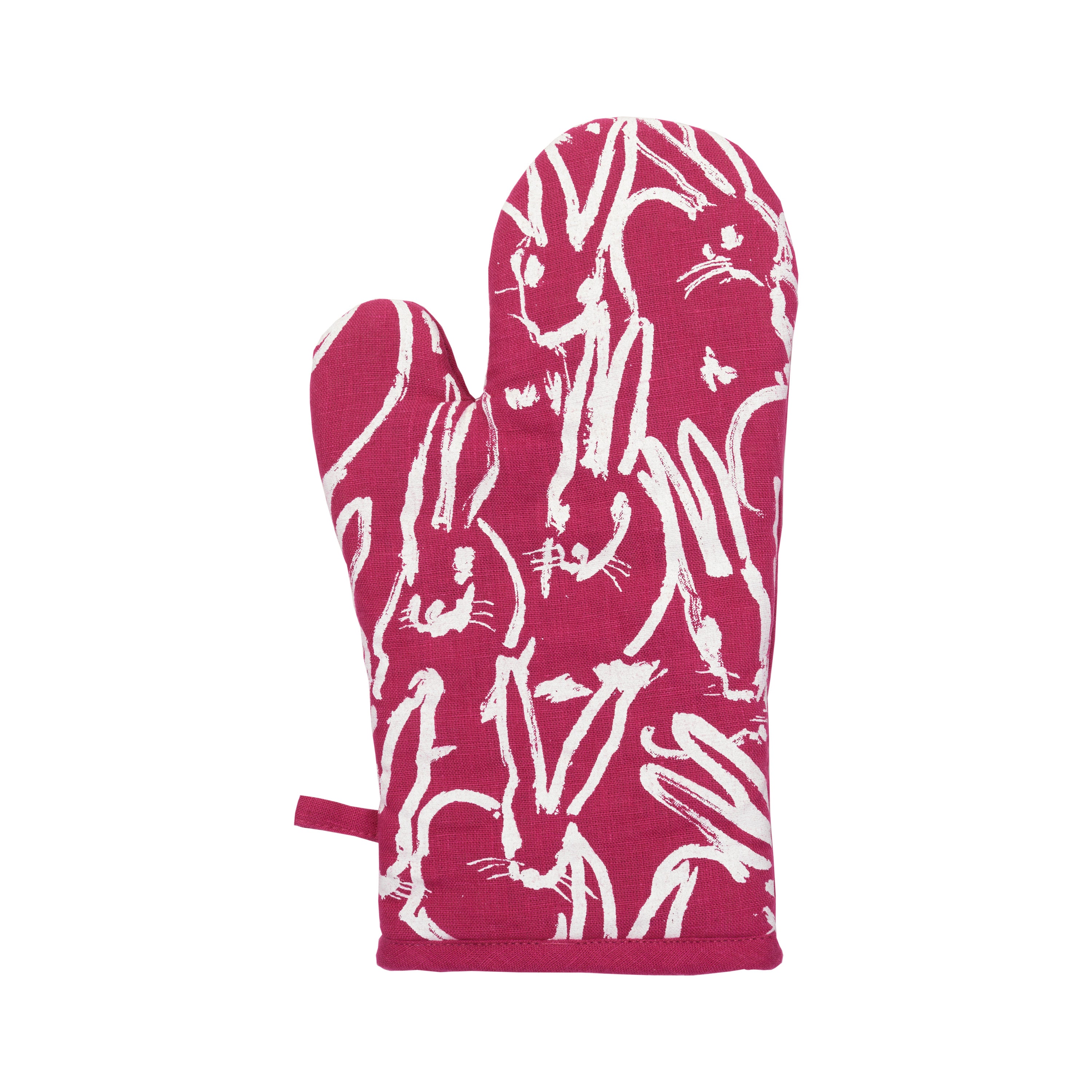 Fluffle Bunny Printed Linen Apron & Oven Mitt Set, Pink