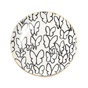 Butterflies Dinner Plate with Hand-Painted Gold Rim, White