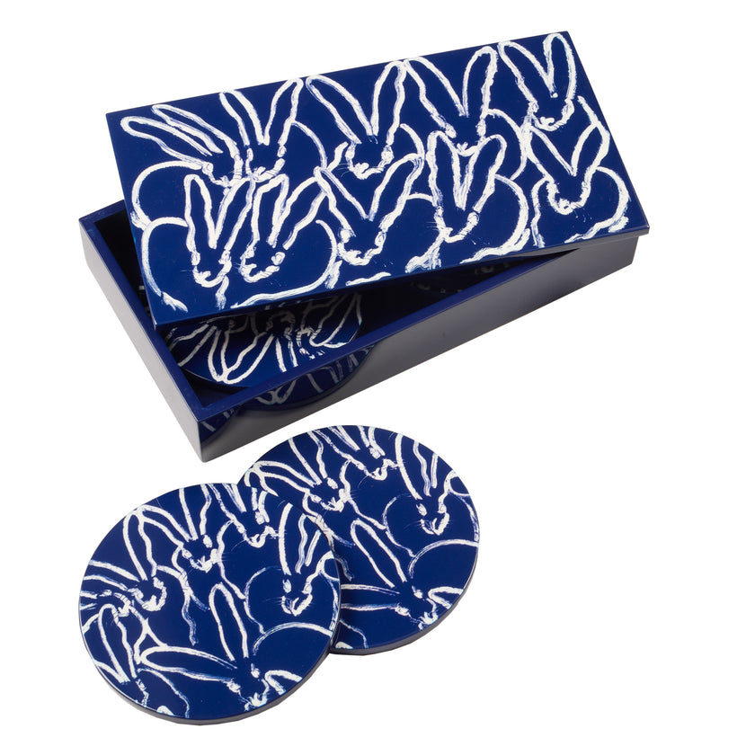Rabbit Run Coaster Box Set with 6 Coasters, Black with Gold Leaf
