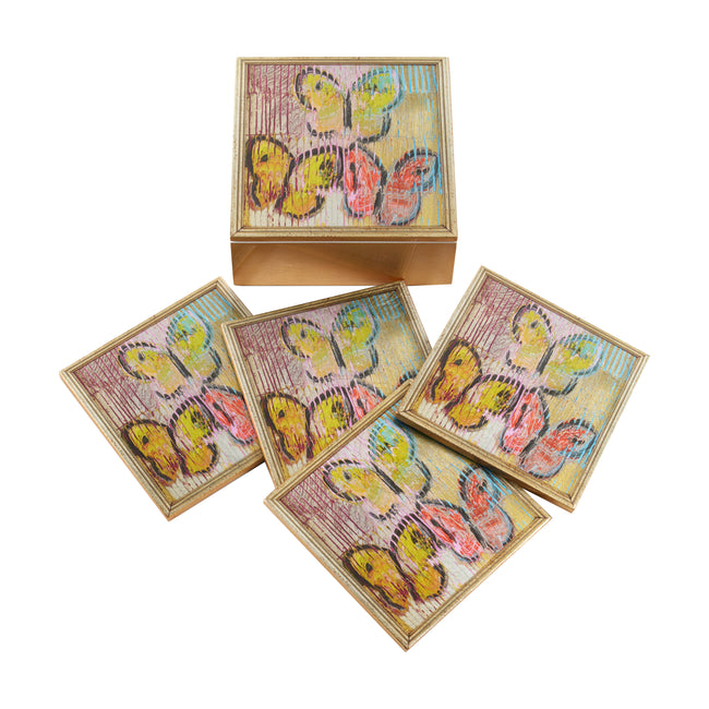 Lakeside Butterflies Gold Leaf Coaster Box Set with 4 Coasters