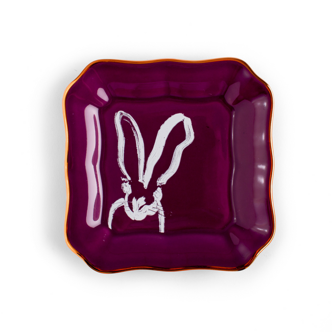 Bunny Portrait Plates, Aubergine with Hand-Painted Gold Rim, Set of 2