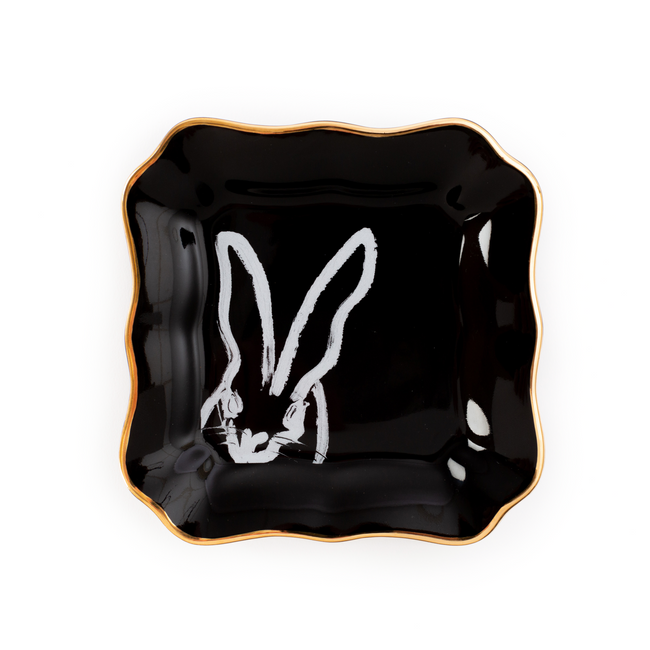 Bunny Portrait Plates, Black with Hand-Painted Gold Rim, Set of 2