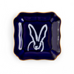 Bunny Portrait Plate with Hand-Painted Gold Rim, Cobalt