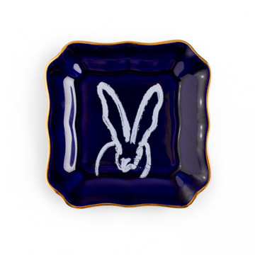 Bunny Portrait Plate with Hand-Painted Gold Rim, Cobalt