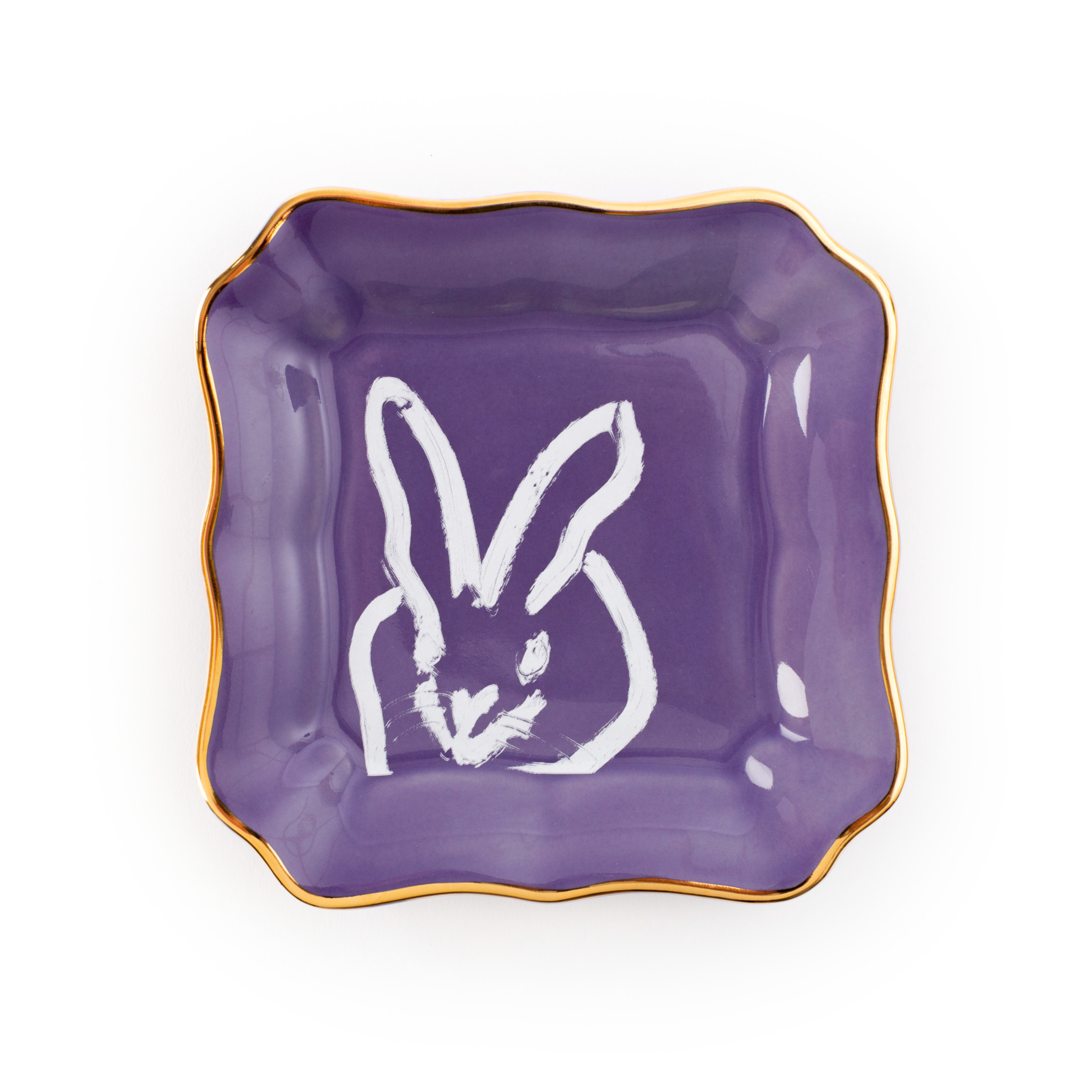 Bunny Portrait Plate with Hand-Painted Gold Rim, Lilac