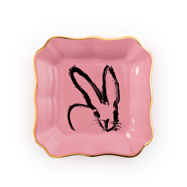 Bunny Portrait Plate with Hand-Painted Gold Rim, Pink