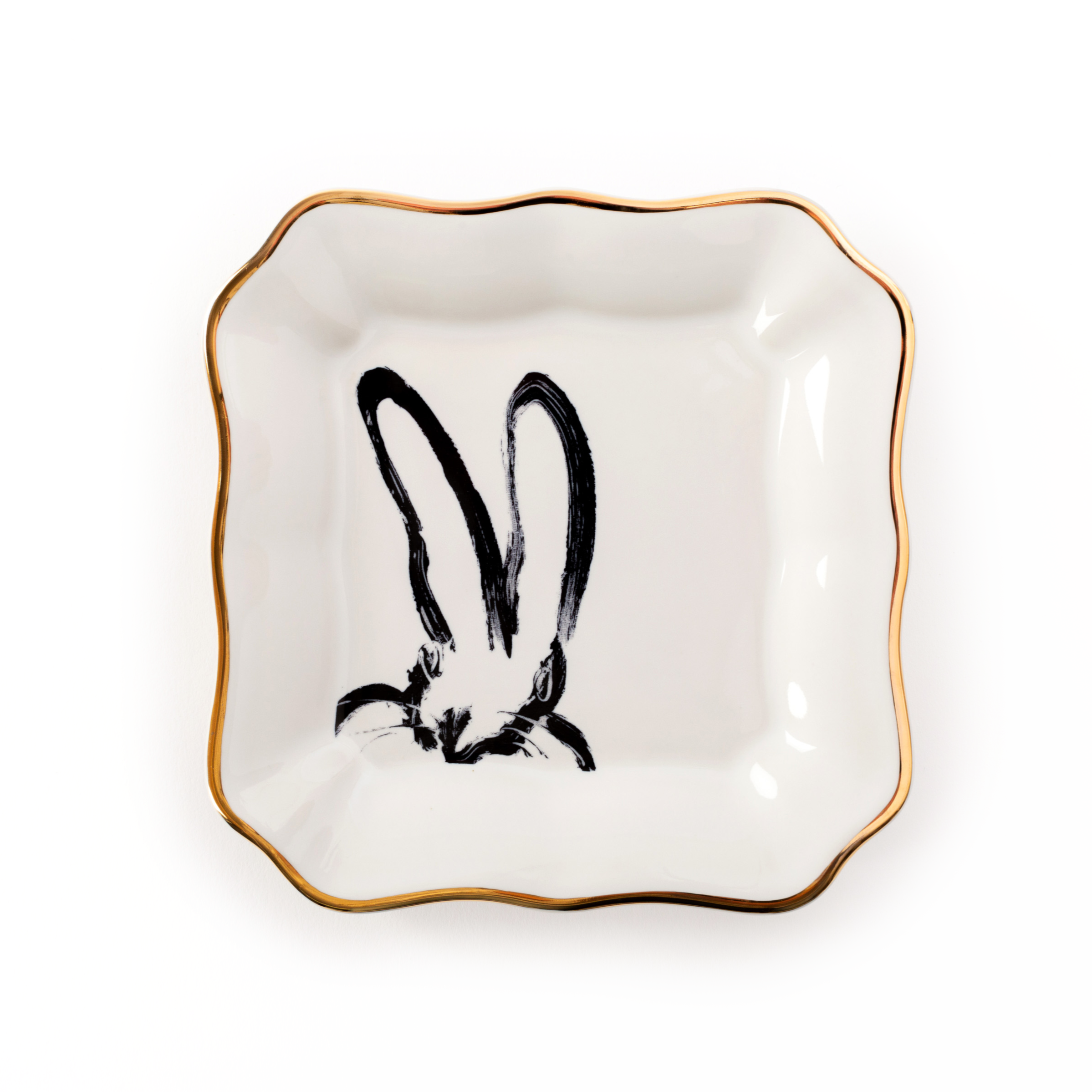 Bunny Portrait Plates, White with Hand-Painted Gold Rim, Set of 2